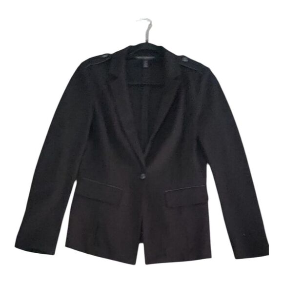 White House Black Market Black Blazer with Epaulettes Size 10 - Picture 2 of 9